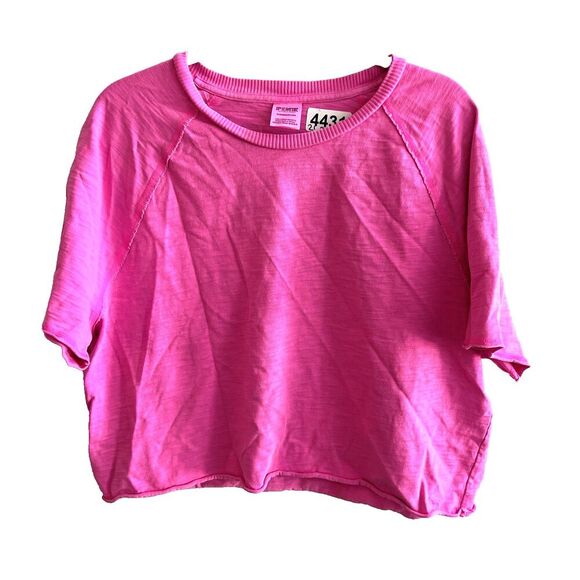 Pink VS Neon Crop Top Cotton Gym Oversized Raw Hem Athleisure XL Womens - Picture 1 of 7